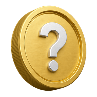 Elemento decorativo na página de FAQ: moeda de ouro em 3D com um ponto de interrogação